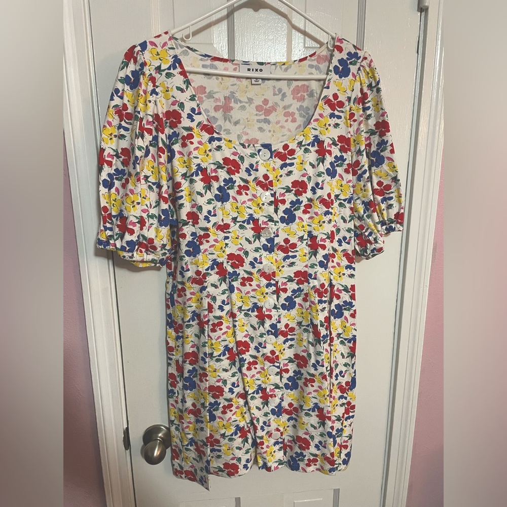 RIXO X Target Collab Puff Sleeve Floral Fit and flare mini dress size 16